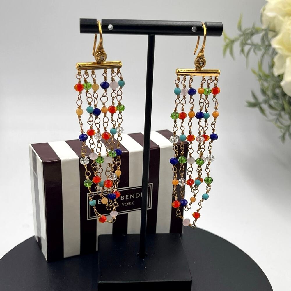 Henri Bendel Rainbow Multicolor‎ Bright Beaded Chandelier Pierced Earrings New